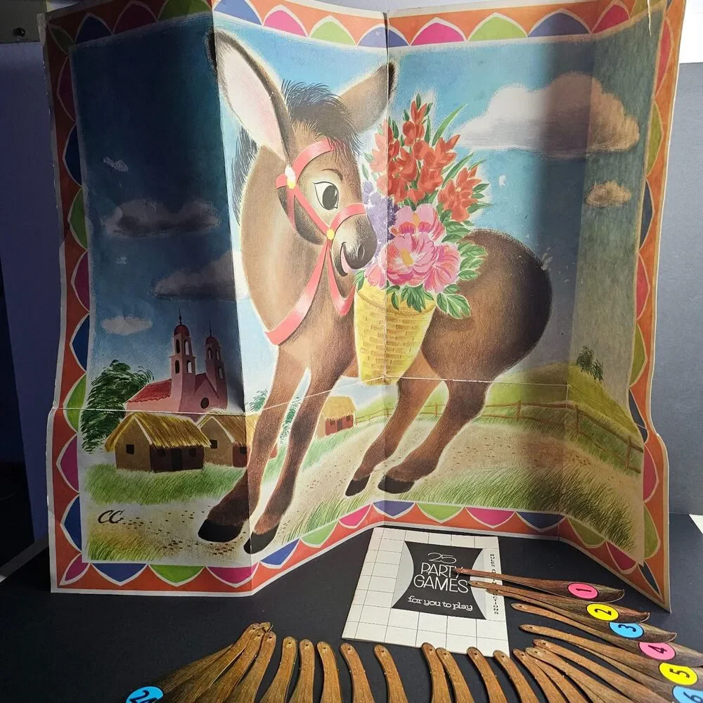 1967 Donkey Party Children's Game Pin the Tail on the Donkey + 25 Party Games